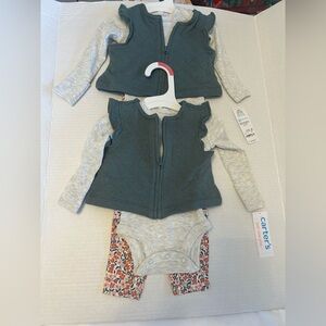 Carter's Teal Quilted Vest with Heather Gray Bodysuit & Floral Leggings set of 2
